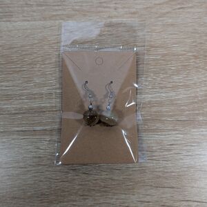 Brown & Beige Glass Bead Dangle Earrings – Silver Tone Hook